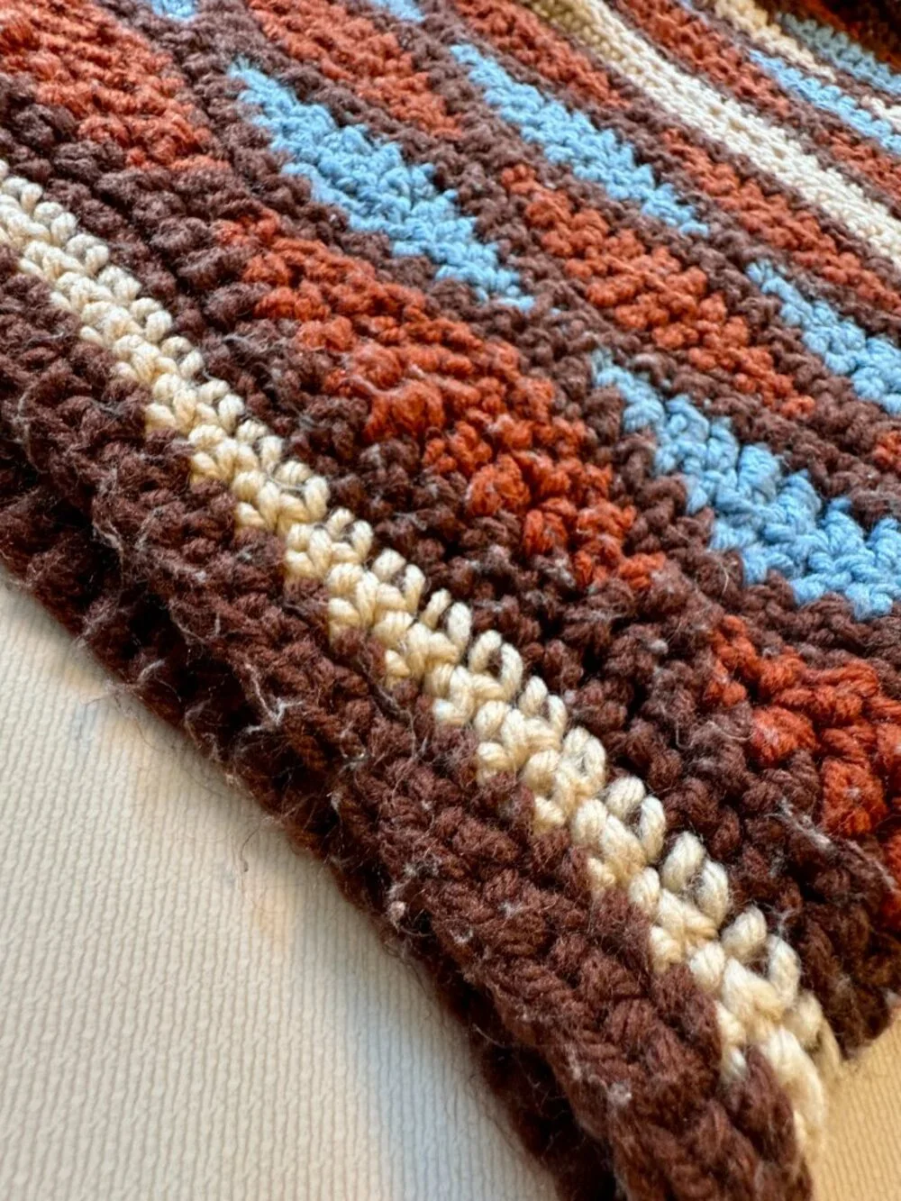 VTG Handcrafted Crochet Diamond Pattern Throw Blanket Rust-Brown Multi 45x70
